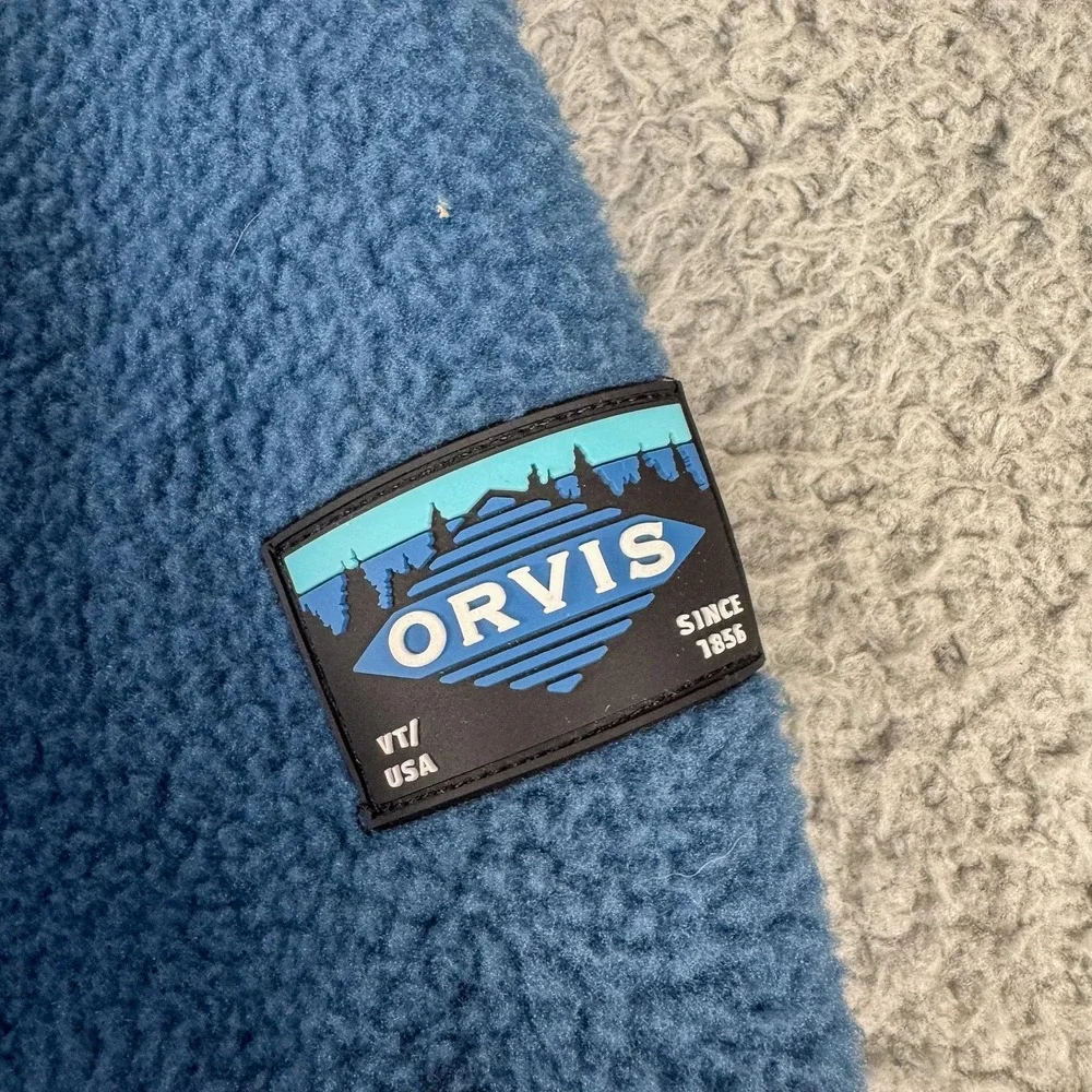 Orvis Fleece Jacket Mens Medium Blue Full Zip Sherpa‎ Pile Pockets Outdoor Logo